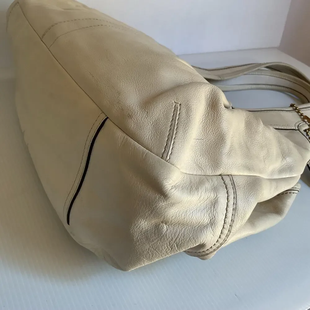 Vintage Coach Ergo 12248 Pleated Kisslock Cream Leather Satchel Y2K